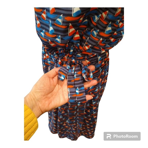 41 Hawthorn Tammi in Blue Sailboat Boat Print Blouson Key Hole Dress M - Picture 4 of 7